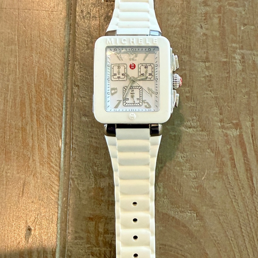 Michele White Watch with Silver Accents